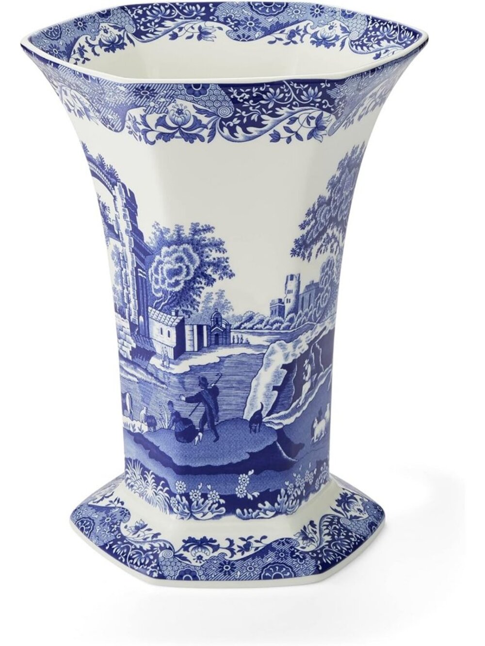 10.5” Porcelain Hexagonal Vase - Blue Italian Design, Decorative Accent for Home